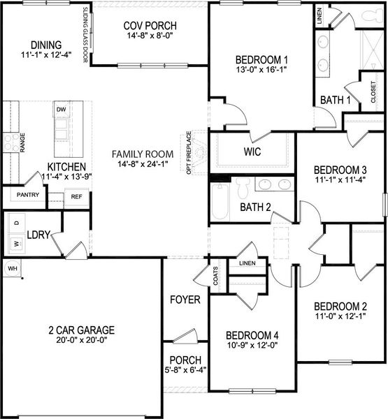 2D floor plan layout for the Booth by D.R. Horton in Whispering Springs, Maryville, TN (Image 3).