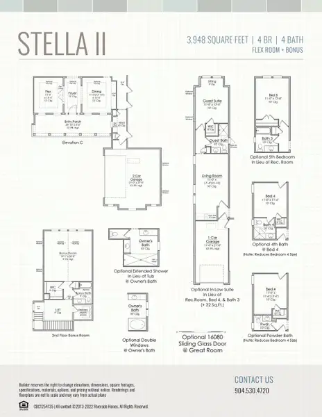2D floor plan layout for the Stella II by Riverside Homes in Hidden Creek at SilverLeaf, St. Augustine, FL (Image 6).