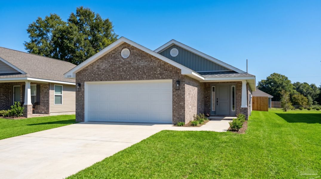 Front exterior of a new home in Allison Acres, Cantonment, FL, highlighting curb appeal (Image 2). Front exterior of a new home in Allison Acres, Cantonment, FL, highlighting curb appeal (Image 2).