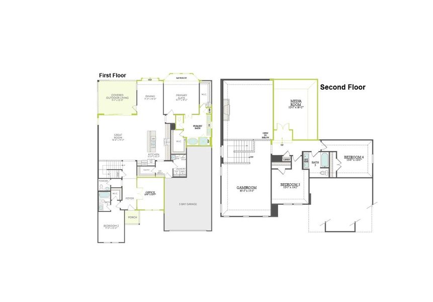 2D floor plan layout of this home in Union Park, Little Elm, TX (Image 3).