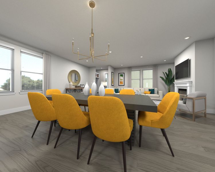The open-concept floorplan allows for an easy flow between the kitchen and dining areas.