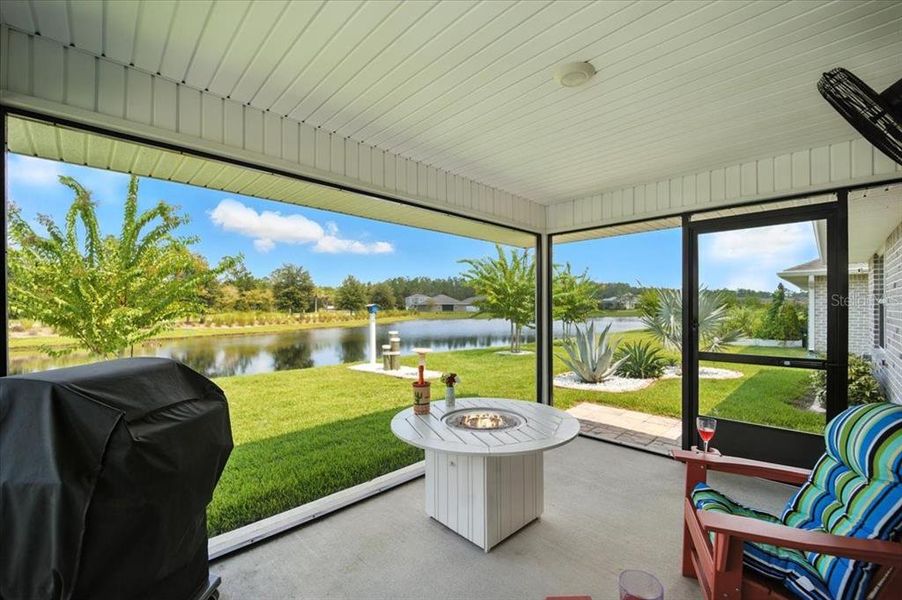 Back screened patio overlooking lake