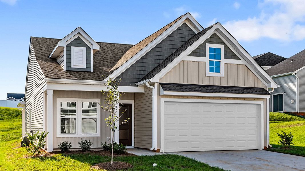 Front exterior of a new home in Hanes Lake, Winston-Salem, NC, highlighting curb appeal (Image 2). Front exterior of a new home in Hanes Lake, Winston-Salem, NC, highlighting curb appeal (Image 2).