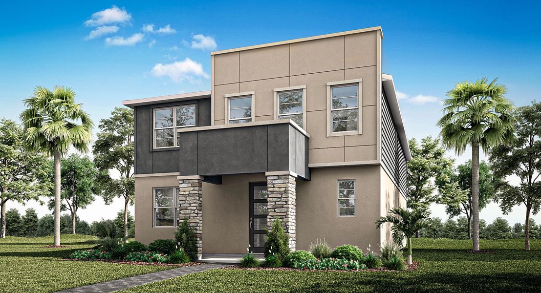 Representative exterior photo of a completed home built from the Talquin by Mattamy Homes in Meridian Parks, Orlando, FL (Image 6). Representative exterior photo of a completed home built from the Talquin by Mattamy Homes in Meridian Parks, Orlando, FL (Image 6).