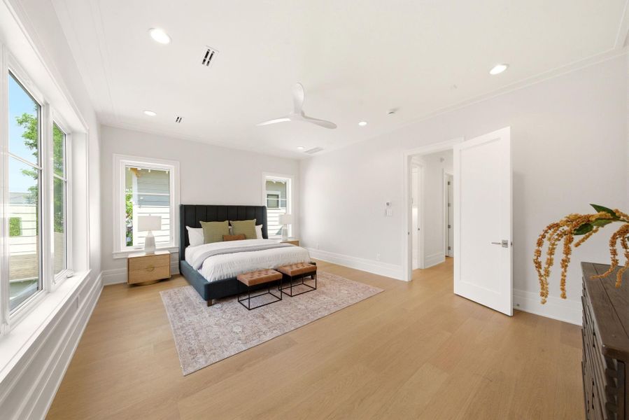 Spacious primary suite, a true retreat filled with natural light, and a calming neutral palette. Spacious primary suite, a true retreat filled with natural light, and a calming neutral palette.