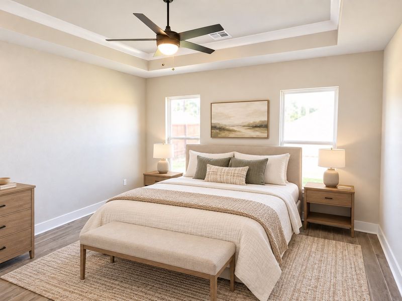 DSLD HOMES NEW CONSTRUCTION MOVE IN READY HOME IN LONGLEAF COMMUNITY LOCATED IN LUMBERTON, TX - Bedroom decorated