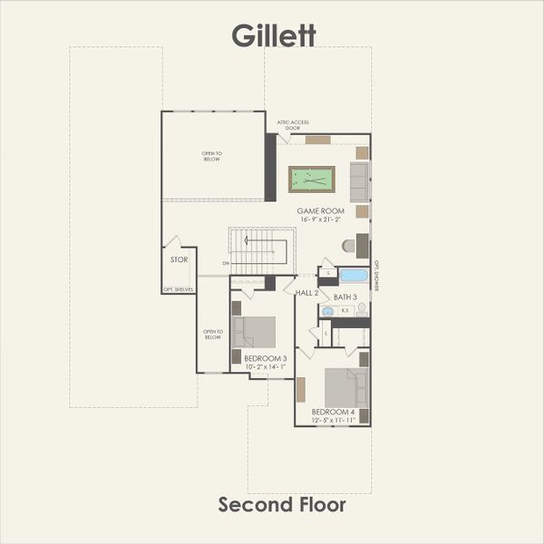 2D floor plan layout for the Gillett by Pulte Homes in Blue Creek Trails, Richmond, TX (Image 4). 2D floor plan layout for the Gillett by Pulte Homes in Blue Creek Trails, Richmond, TX (Image 4).