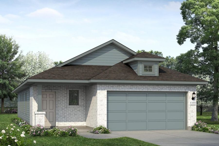 Representative exterior photo of a completed home built from the Hunters Ranch 1533 by Brohn Homes in Hunters Ranch, San Antonio, TX (Image 1). Representative exterior photo of a completed home built from the Hunters Ranch 1533 by Brohn Homes in Hunters Ranch, San Antonio, TX (Image 1).