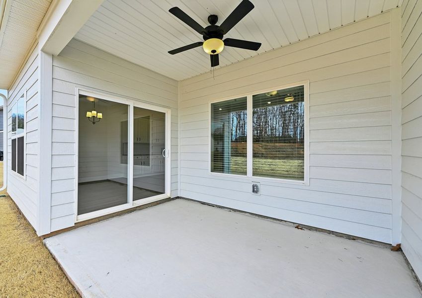 This plan includes a covered patio with sliding glass doors and a ceiling fan! This plan includes a covered patio with sliding glass doors and a ceiling fan!