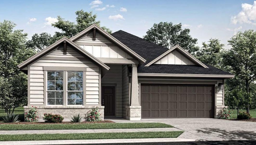Front exterior of a new home in Mason Woods, Cypress, TX, highlighting curb appeal (Image 1). Front exterior of a new home in Mason Woods, Cypress, TX, highlighting curb appeal (Image 1).