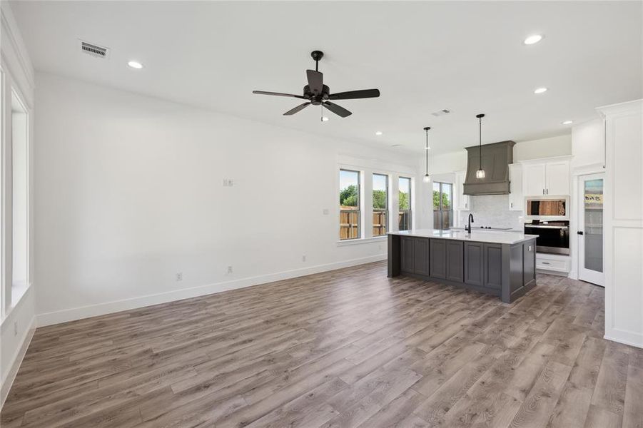 Kitchen opens to the living room