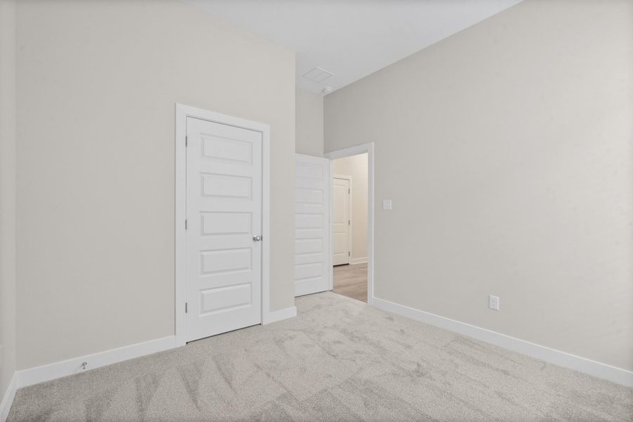 Light gray wall paint, white trim, and light gray carpet