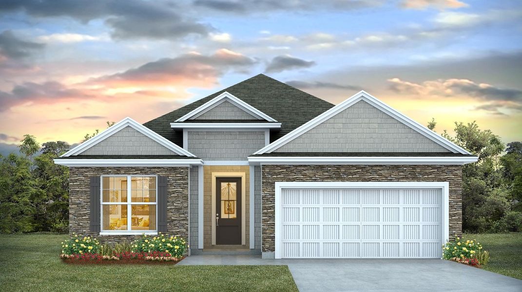 Representative exterior photo of a completed home built from the EATON by D.R. Horton in Livingston Woods, Irmo, SC (Image 2). Representative exterior photo of a completed home built from the EATON by D.R. Horton in Livingston Woods, Irmo, SC (Image 2).