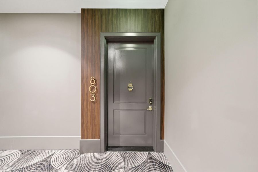 Front door entrance to the home, if private elevator is not used. Front door entrance to the home, if private elevator is not used.