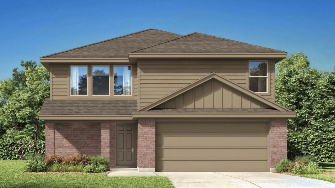 Front exterior of a new home in Overlook West, Wolfforth, TX, highlighting curb appeal (Image 17).