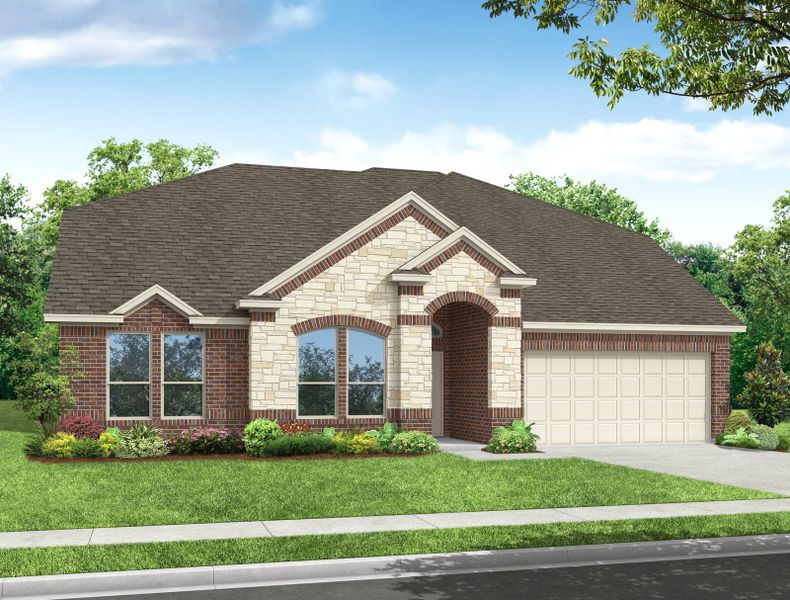 Representative exterior photo of a completed home built from the Hadleigh by Impression Homes in Mountain Valley Lake, Burleson, TX (Image 7). Representative exterior photo of a completed home built from the Hadleigh by Impression Homes in Mountain Valley Lake, Burleson, TX (Image 7).