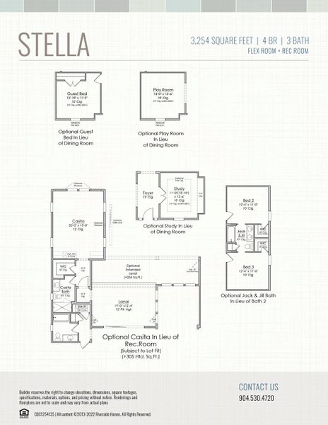 2D floor plan layout for the Stella by Riverside Homes in Hidden Creek at SilverLeaf, St. Augustine, FL (Image 7).