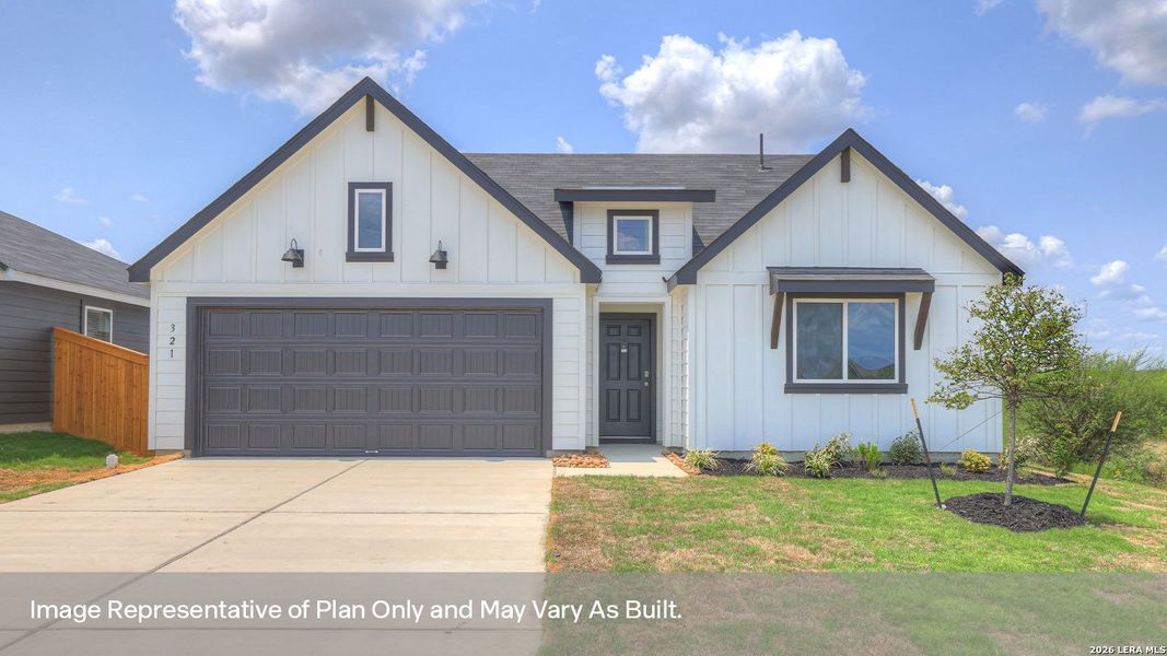 Front exterior of a new home in Trace, San Marcos, TX, highlighting curb appeal (Image 1). Front exterior of a new home in Trace, San Marcos, TX, highlighting curb appeal (Image 1).