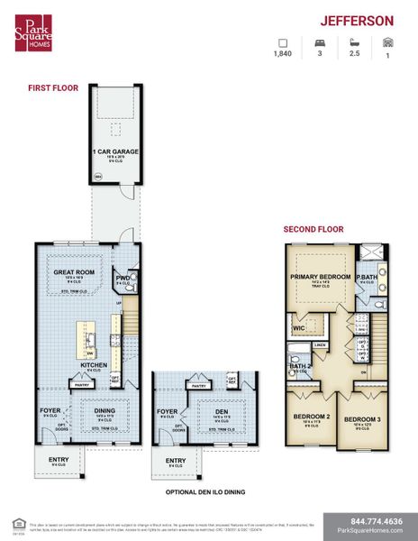 2D floor plan layout for the Jefferson by Park Square Residential in Townwalk at Babcock Ranch, Punta Gorda, FL (Image 3).