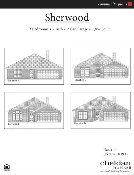Representative exterior photo of a completed home built from the Sherwood by Cheldan Homes in Sunset Ridge, Keene, TX (Image 1). Representative exterior photo of a completed home built from the Sherwood by Cheldan Homes in Sunset Ridge, Keene, TX (Image 1).
