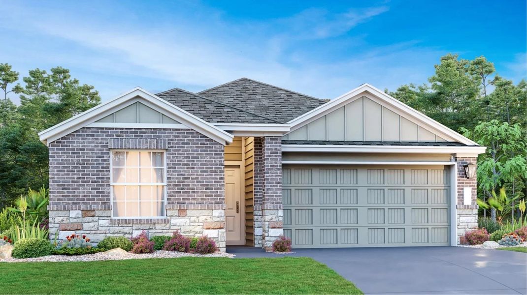 Front exterior of a new home in Lively Ranch: Claremont Collection, Georgetown, TX, highlighting curb appeal (Image 2). Front exterior of a new home in Lively Ranch: Claremont Collection, Georgetown, TX, highlighting curb appeal (Image 2).