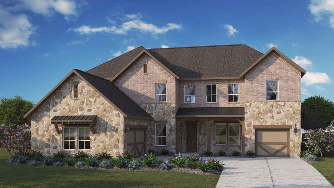 Representative exterior photo of a completed home built from the Monarch by DRB Homes in Oaks at San Gabriel, Georgetown, TX (Image 2). Representative exterior photo of a completed home built from the Monarch by DRB Homes in Oaks at San Gabriel, Georgetown, TX (Image 2).