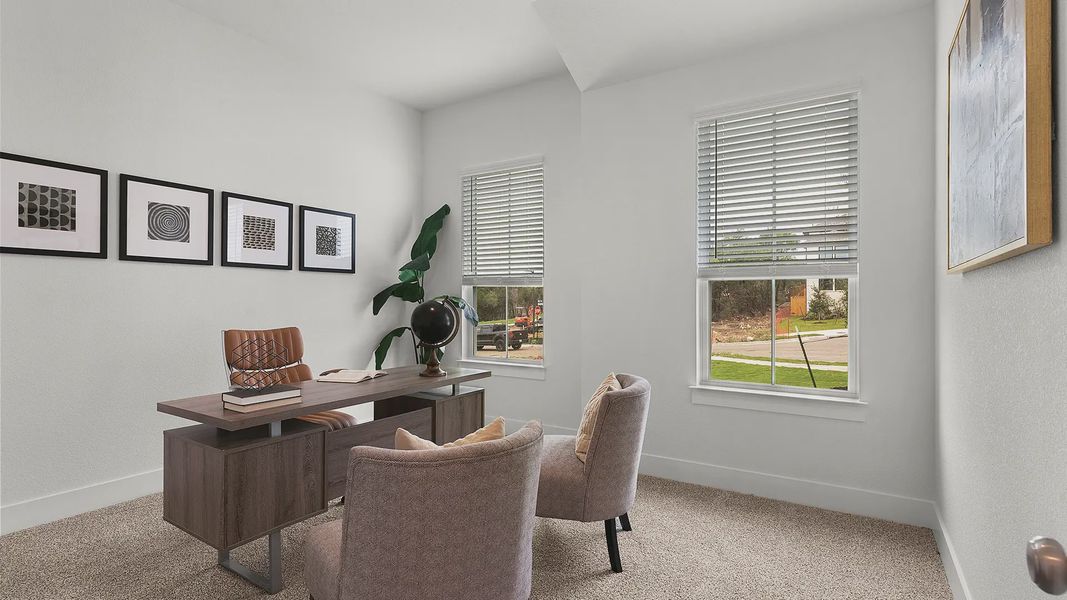 Representative furnished interior of a home built from the Maddy by Chesmar Homes in The Grove at Blackhawk, Pflugerville (Image 7). Representative furnished interior of a home built from the Maddy by Chesmar Homes in The Grove at Blackhawk, Pflugerville (Image 7).