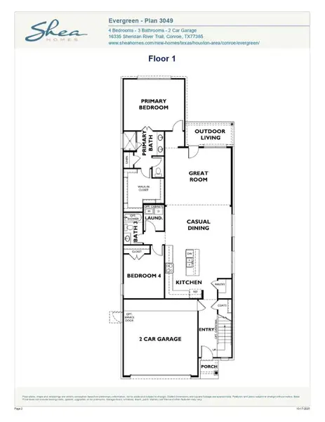 2D floor plan layout of this home in Evergreen 40', Conroe, TX (Image 3).