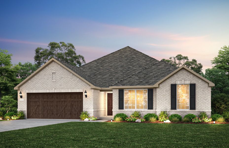 The Northlake, a one-story home with shutters and 2-car garage, shown with Home Exterior A