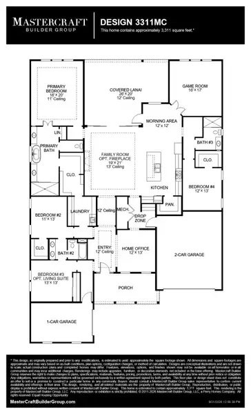 2D floor plan layout for the 3311MC by MasterCraft Builder Group in Madeira, St. Augustine, FL (Image 3). 2D floor plan layout for the 3311MC by MasterCraft Builder Group in Madeira, St. Augustine, FL (Image 3).