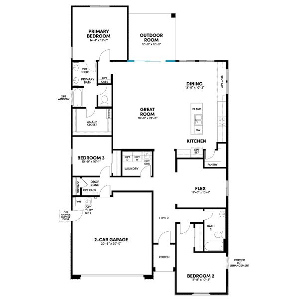 Floor 1: Sliding Glass Door Option