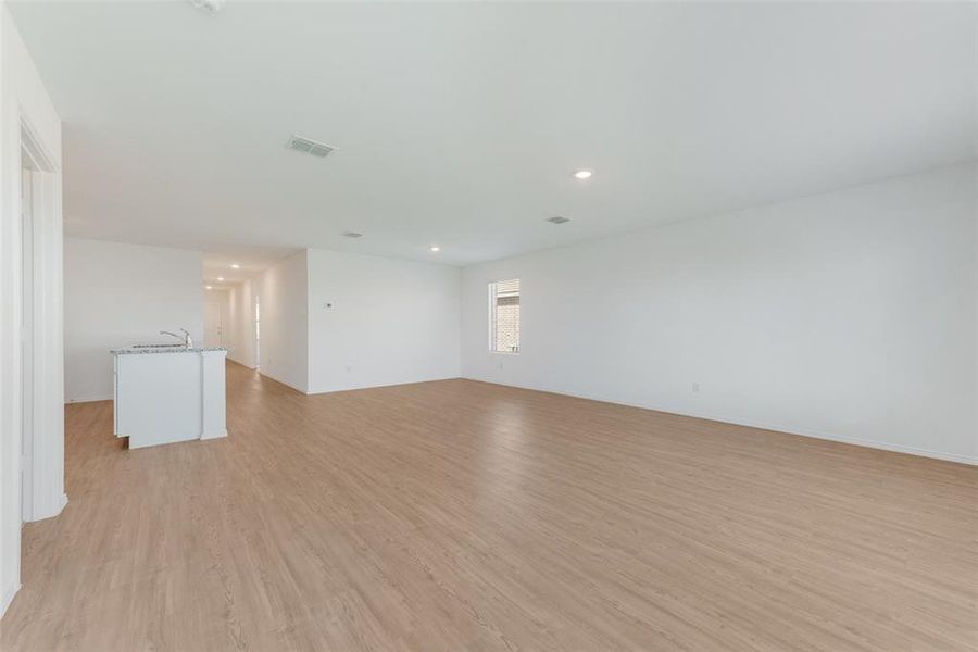 Unfurnished room with light wood-type flooring and sink