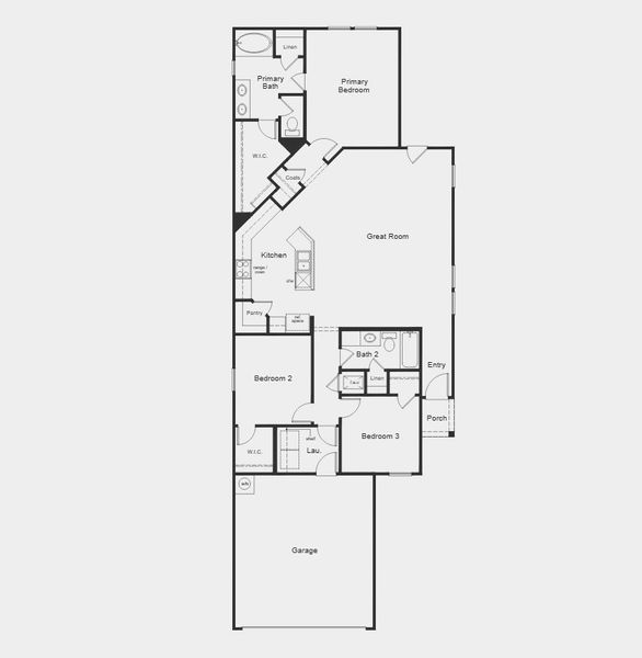 2D floor plan layout for the 1549 Modeled by KB Home in Saddlebrook Trails, Beasley, TX (Image 3).