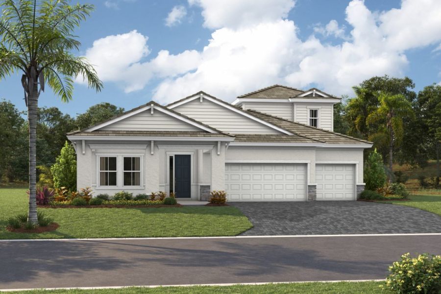 Representative exterior photo of a completed home built from the Biscayne II by Homes by WestBay in Longleaf at Grand Park, Sarasota, FL (Image 5).