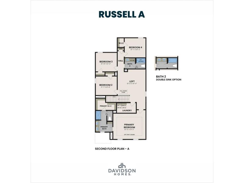 2D floor plan layout for the The Russell B by Davidson Homes LLC in The Bluffs, Canton, GA (Image 4). 2D floor plan layout for the The Russell B by Davidson Homes LLC in The Bluffs, Canton, GA (Image 4).