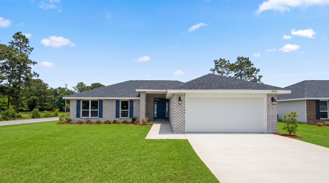 Front exterior of a new home in Ashton View, Crestview, FL, highlighting curb appeal (Image 1). Front exterior of a new home in Ashton View, Crestview, FL, highlighting curb appeal (Image 1).