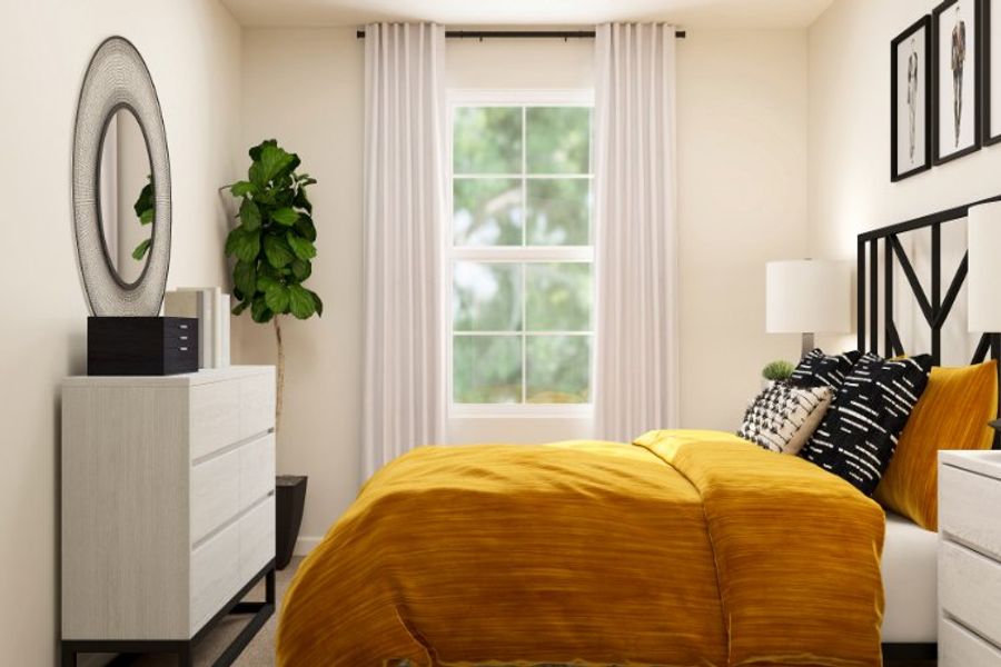 A bedroom with a bed and a mirror. A bedroom with a bed and a mirror.