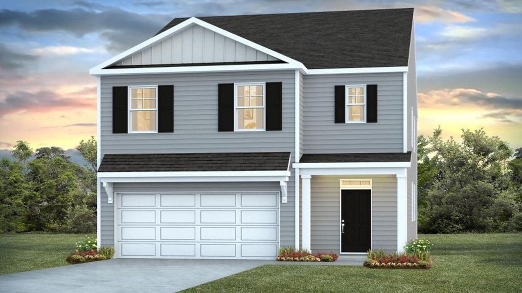 Representative exterior photo of a completed home built from the Robie by D.R. Horton in The Lakes at North Glynn, Brunswick, GA (Image 4).