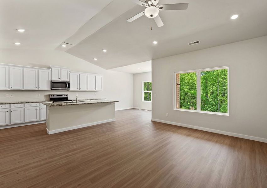 The kitchen is open to the living area