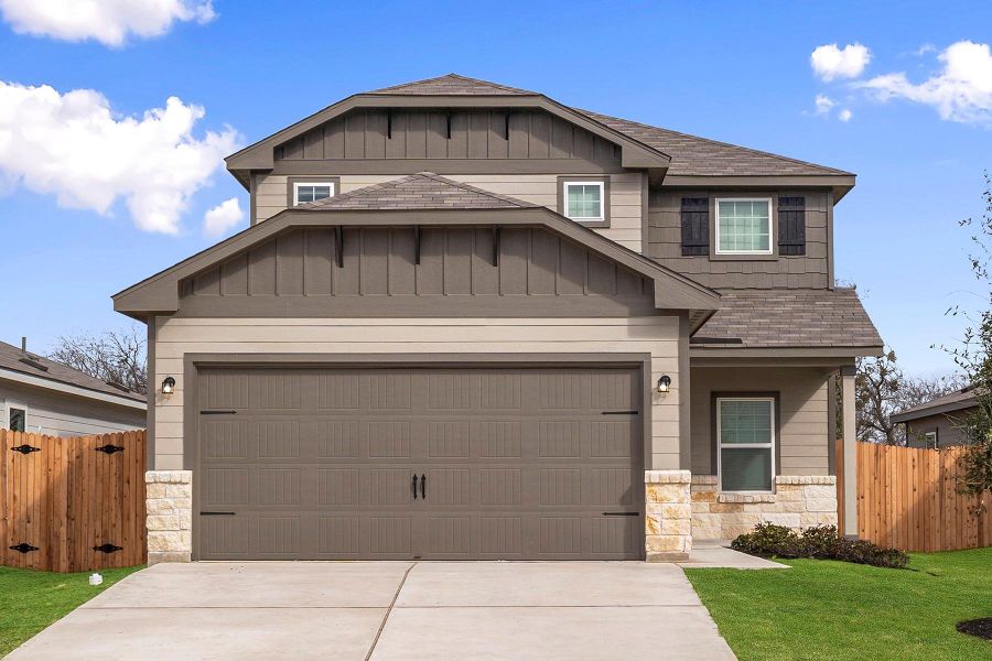 Front exterior of a new home in , Elgin, TX, highlighting curb appeal (Image 1). Front exterior of a new home in , Elgin, TX, highlighting curb appeal (Image 1).