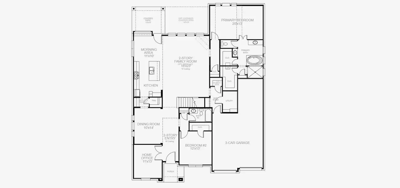 2D floor plan layout for the 3394W by Perry Homes in Landmark, Denton, TX (Image 4).