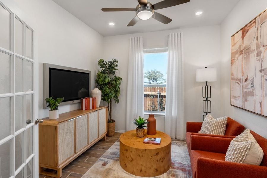 Representative furnished interior of a home built from the 1360 Modeled by KB Home in Creekside at Estancia, Austin (Image 7).