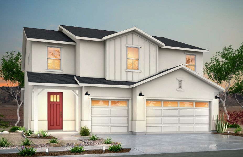 Front exterior of a new home in Emerald Estates, Horizon City, TX, highlighting curb appeal (Image 1). Front exterior of a new home in Emerald Estates, Horizon City, TX, highlighting curb appeal (Image 1).