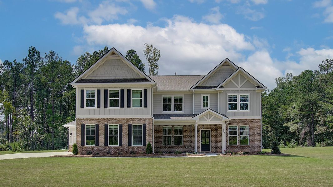 Representative exterior photo of a completed home built from the Clarity by DRB Homes in Saddleridge, Senoia, GA (Image 2). Representative exterior photo of a completed home built from the Clarity by DRB Homes in Saddleridge, Senoia, GA (Image 2).