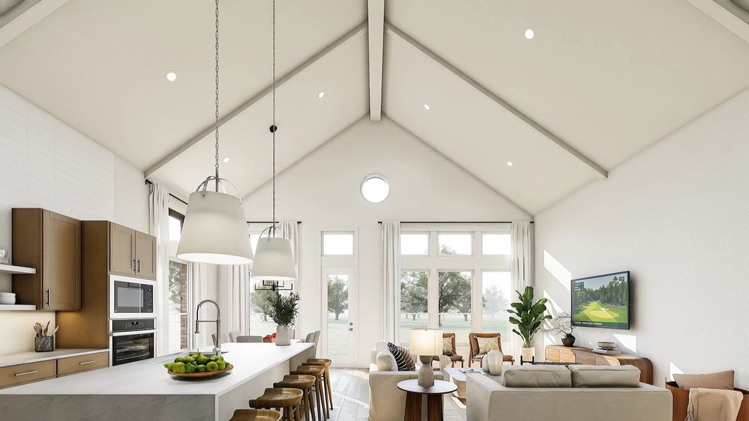 Great Room with White-Painted Ceiling Beams Great Room with White-Painted Ceiling Beams