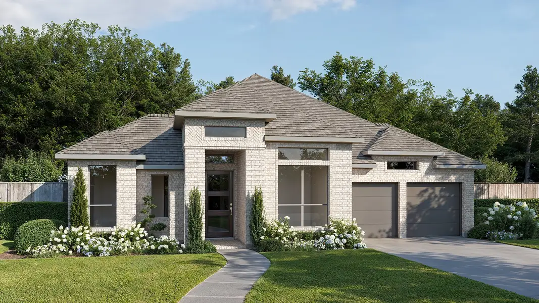 Representative exterior photo of a completed home built from the Design 3094W by Perry Homes in The Colony 60', Bastrop, TX (Image 1). Representative exterior photo of a completed home built from the Design 3094W by Perry Homes in The Colony 60', Bastrop, TX (Image 1).