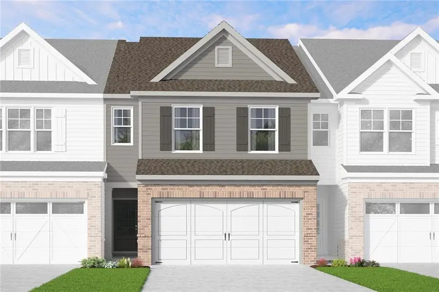 Front exterior of a new home in Mulberry Summit, Flowery Branch, GA, highlighting curb appeal (Image 1). Front exterior of a new home in Mulberry Summit, Flowery Branch, GA, highlighting curb appeal (Image 1).