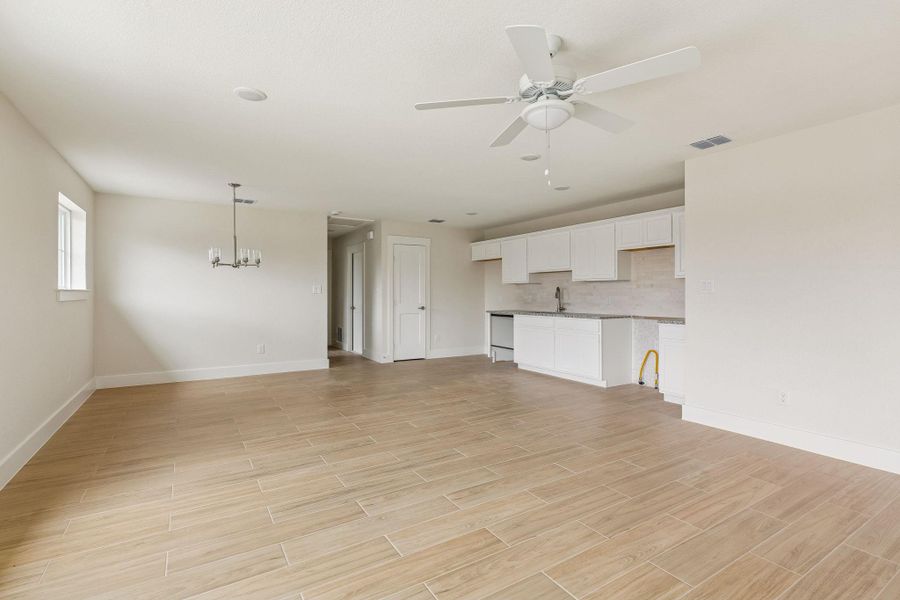 Guest Quarters - view from living room looking at kitchen and dining.