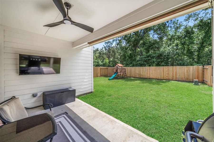 Covered patio offer quiet outdoor living.