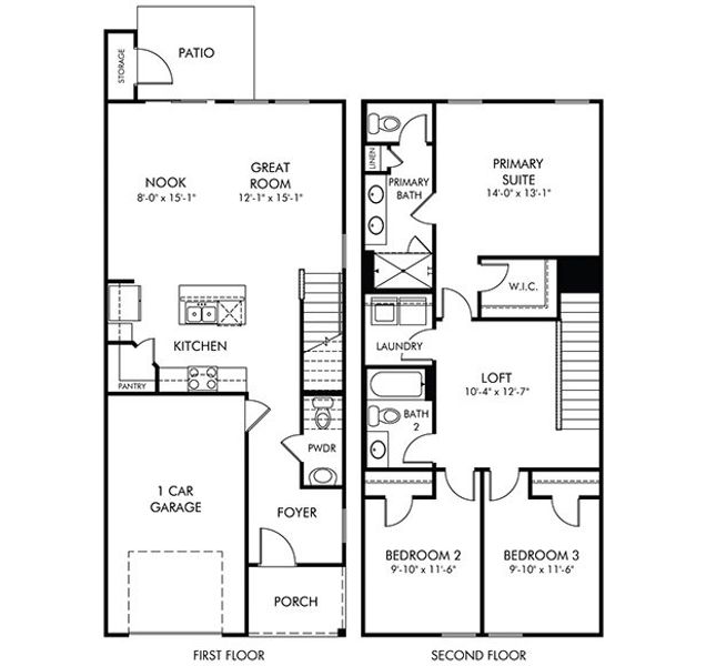 2D floor plan layout for the Amber by Meritage Homes in Valentine Townes, Greer, SC (Image 2). 2D floor plan layout for the Amber by Meritage Homes in Valentine Townes, Greer, SC (Image 2).